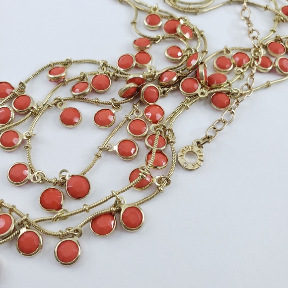 Anne Klein layer necklace gold tone orange accents 3 strands pop color - Picture 11 of 16
